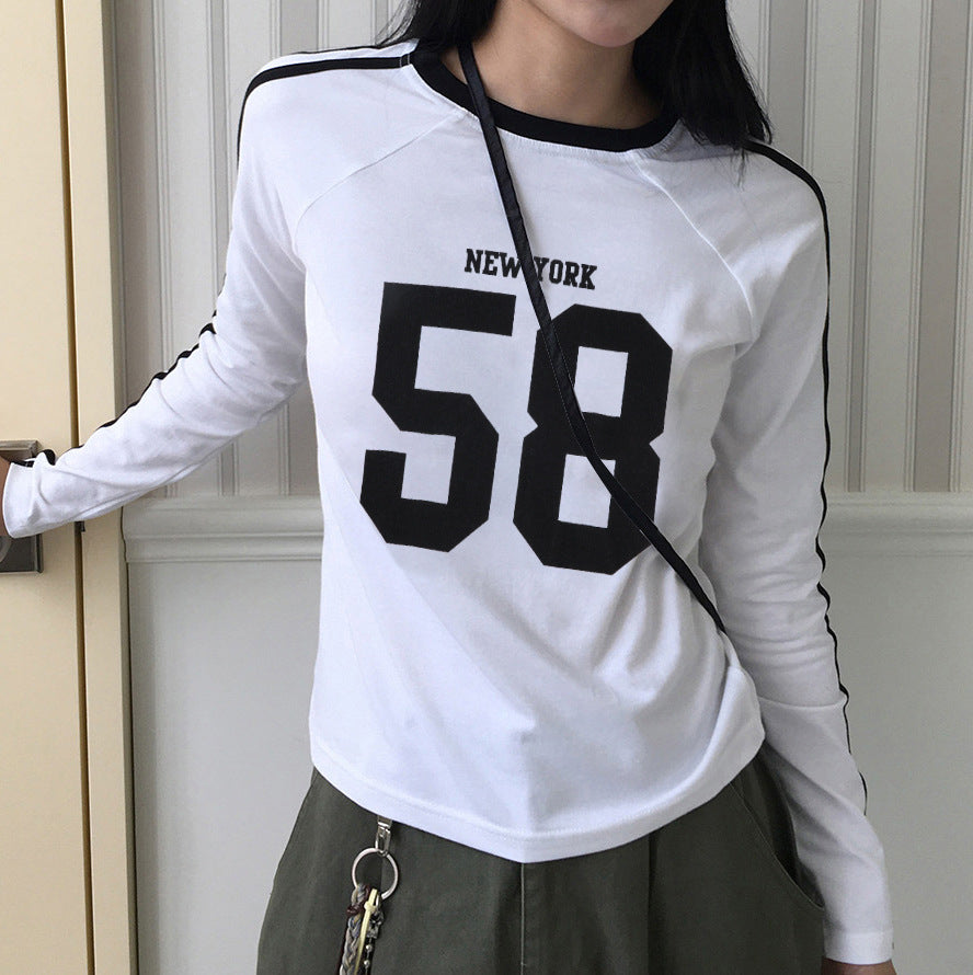 Women's Raglan Sleeve Printed T-shirt Crop Bottoming Round Blouses