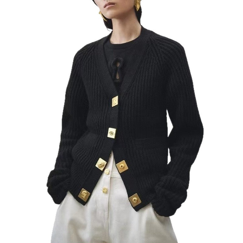 Women's Elegant Long-sleeved Autumn Single-breasted High-grade Pure Sweaters