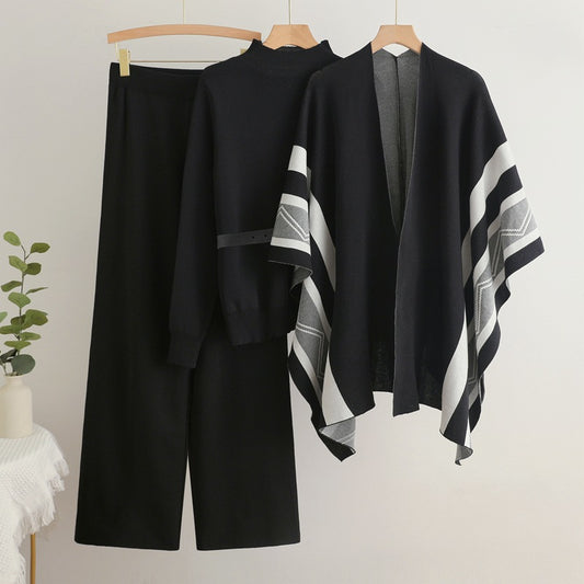 Loose Casual Shawl Turtleneck Bottoming Three Suits