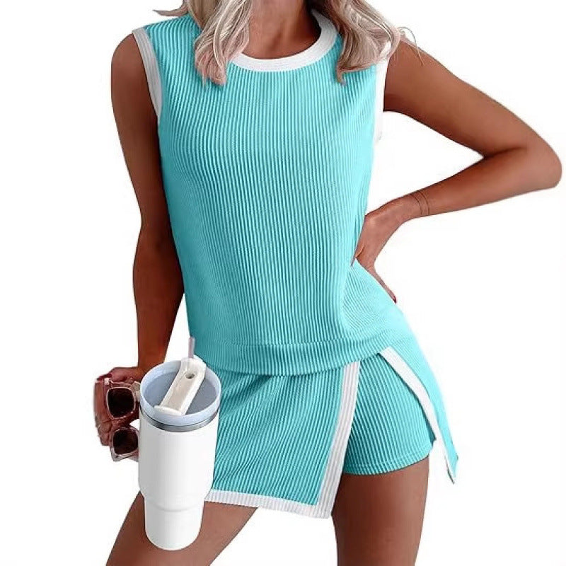 Women's Twist Strip Round Neck Loose Elastic Fashion Casual Suit