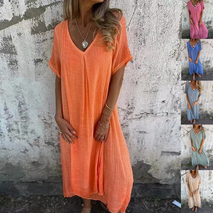 Comfortable Charming Fashion Cotton Linen Collar Dress
