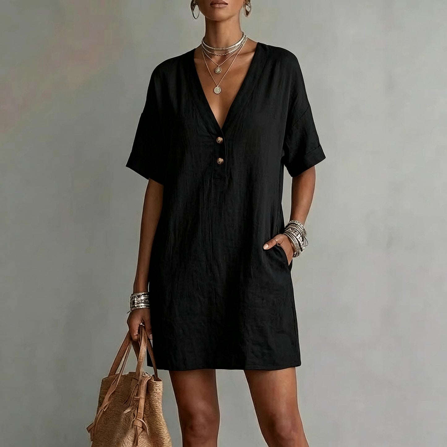 Women's Summer Casual Comfortable Button Pocket For Dress
