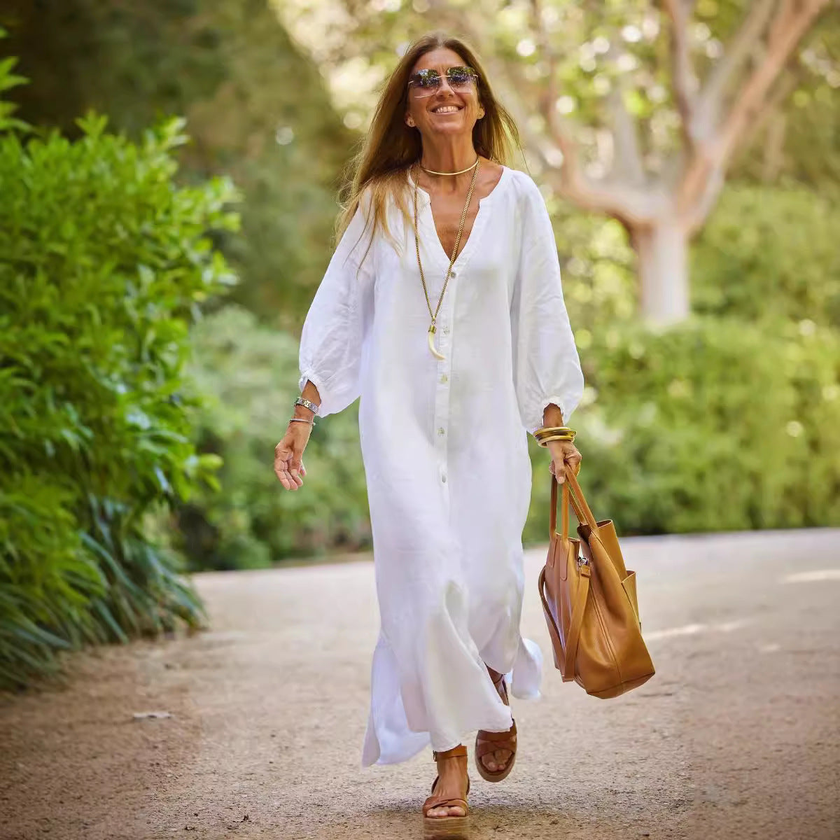 Women's Summer Cotton Linen Shirt Casual Commuter Style Dress