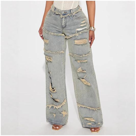 Women's Attractive Ripped Washed Fashionable Worn Pants