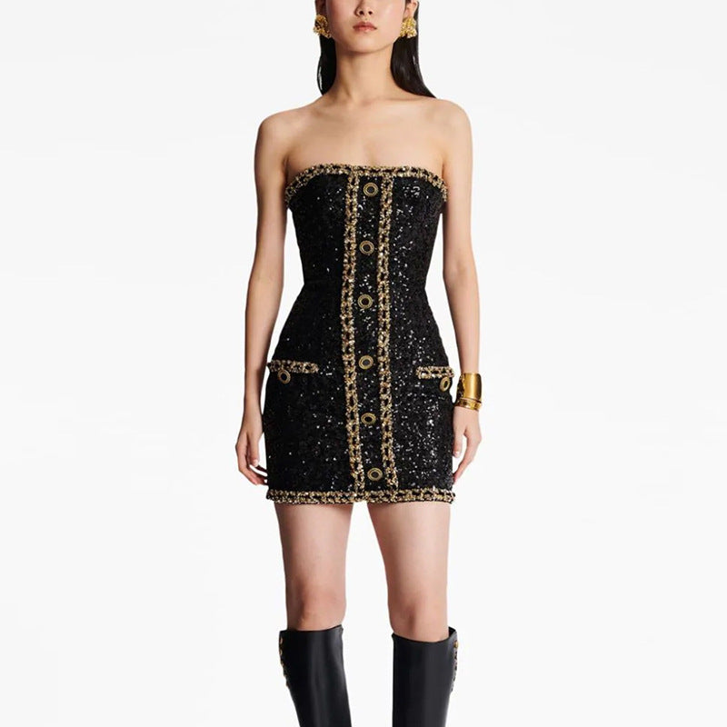 Early Spring Fashionable Sequins Chain Tube Dress