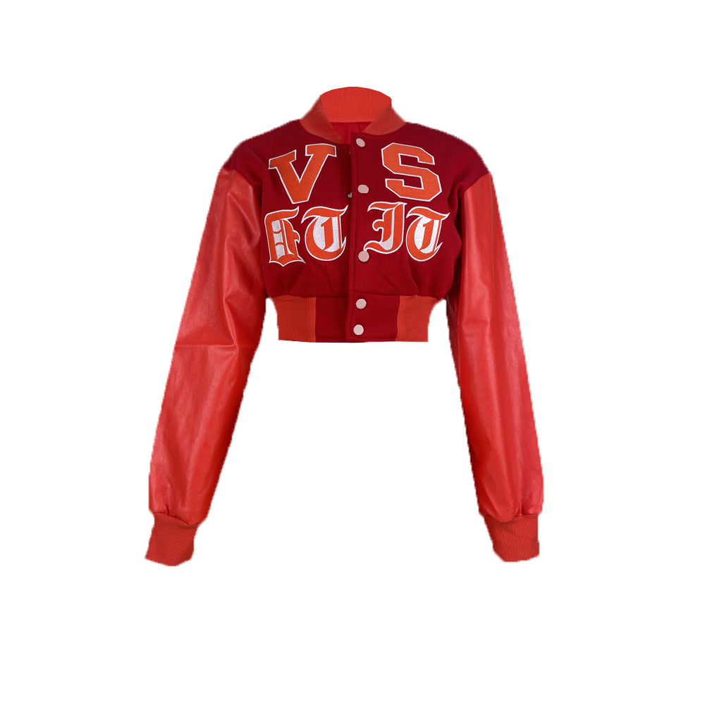 Women's Sexy Navel Round Neck Loose Baseball Jackets