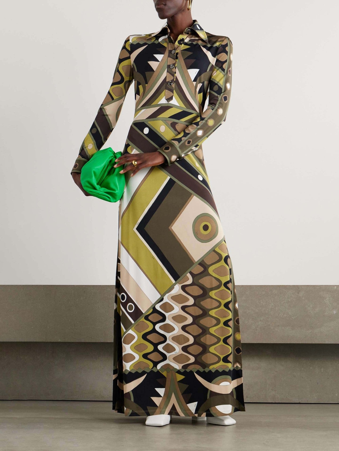 Women's Printed Positioning Lapel Long Sleeve Split Dresses