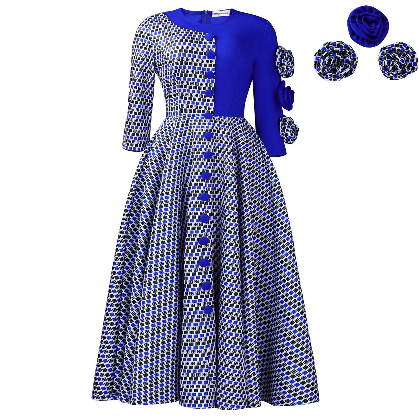 Women's Fashion Elegant Round Neck Sleeves Printed Dress
