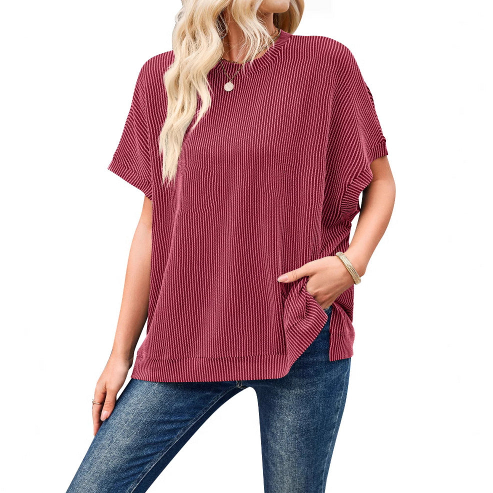 Women's Solid Color Knitted Oversized Pullover Batwing Blouses