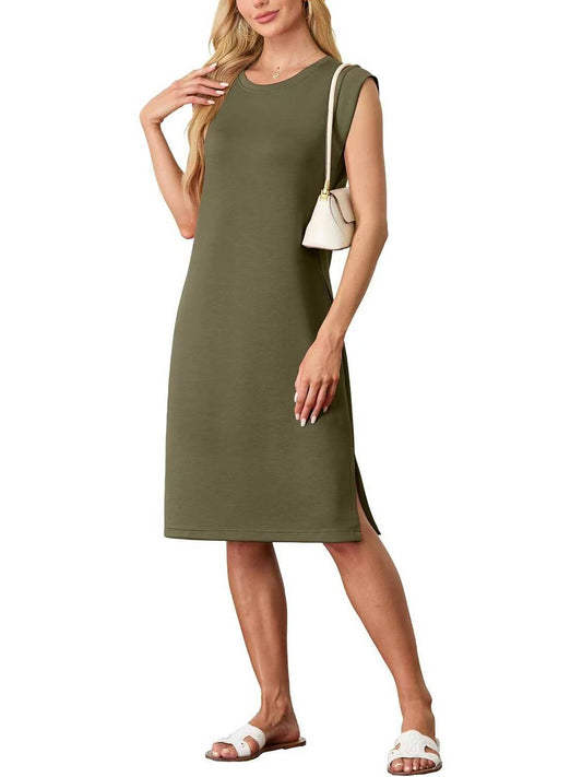 Women's Fashion Round Neck Sleeveless Split Pocket Dresses