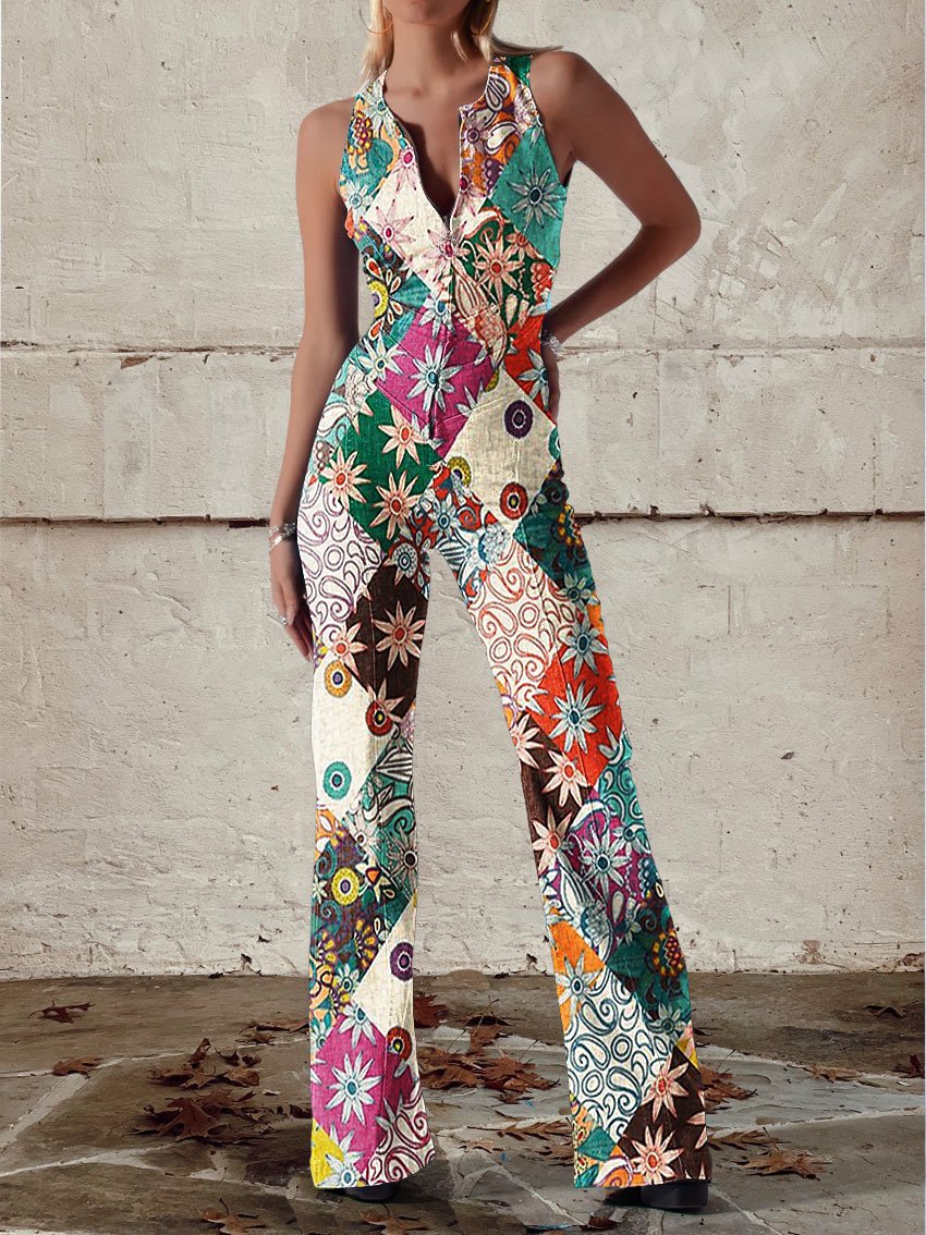 Women's Summer Vintage Print Loose Sleeveless Design Pants