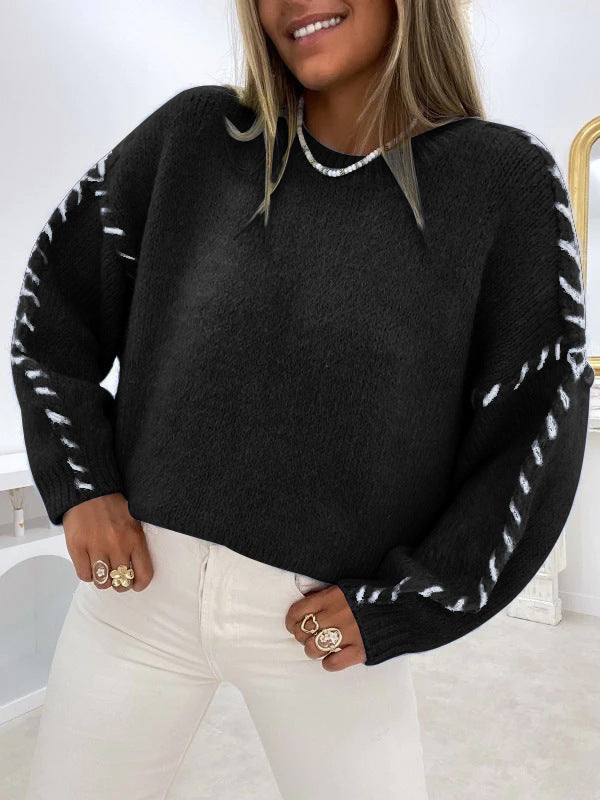 Women's Creative Round Neck Pullover Loose Sweaters