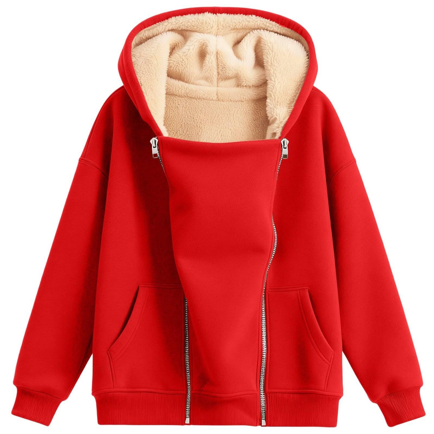 Women's Loose-fitting Hoodie Long Sleeve Zipper Pure Color Women's Sweater, Sweater