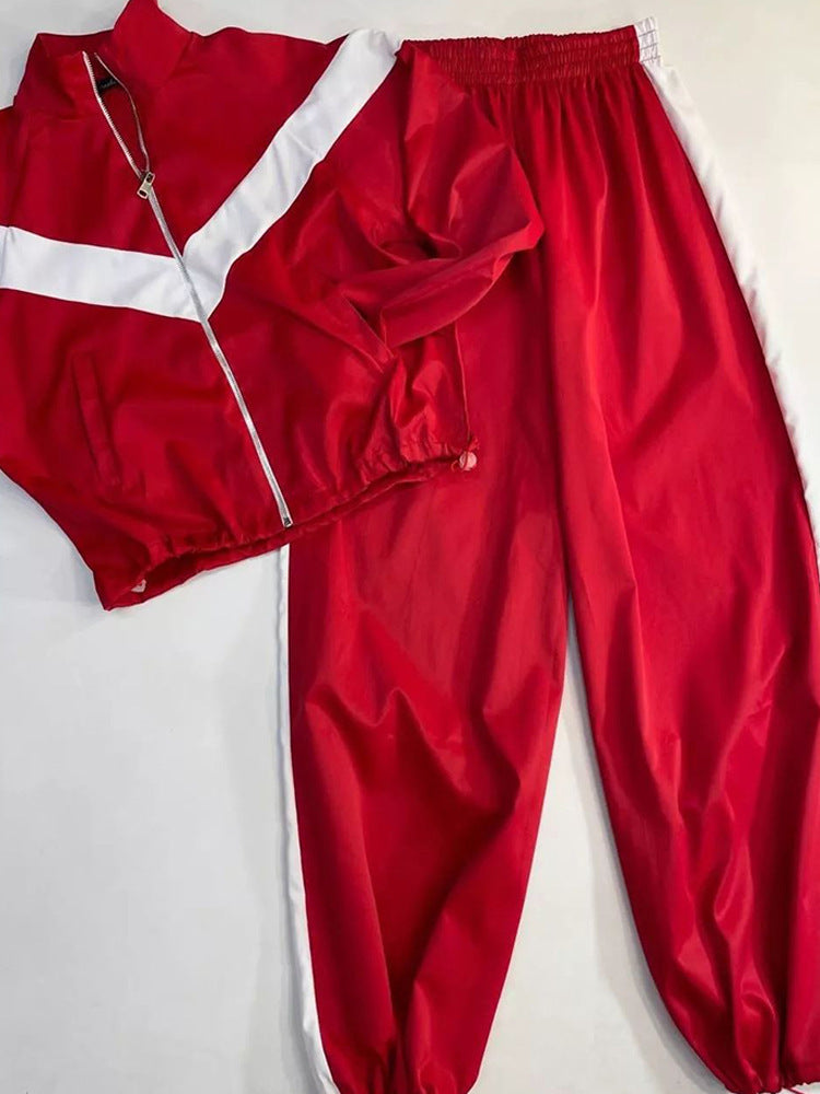 Women's Long Sleeve Contrast Color Sport Trousers Suits