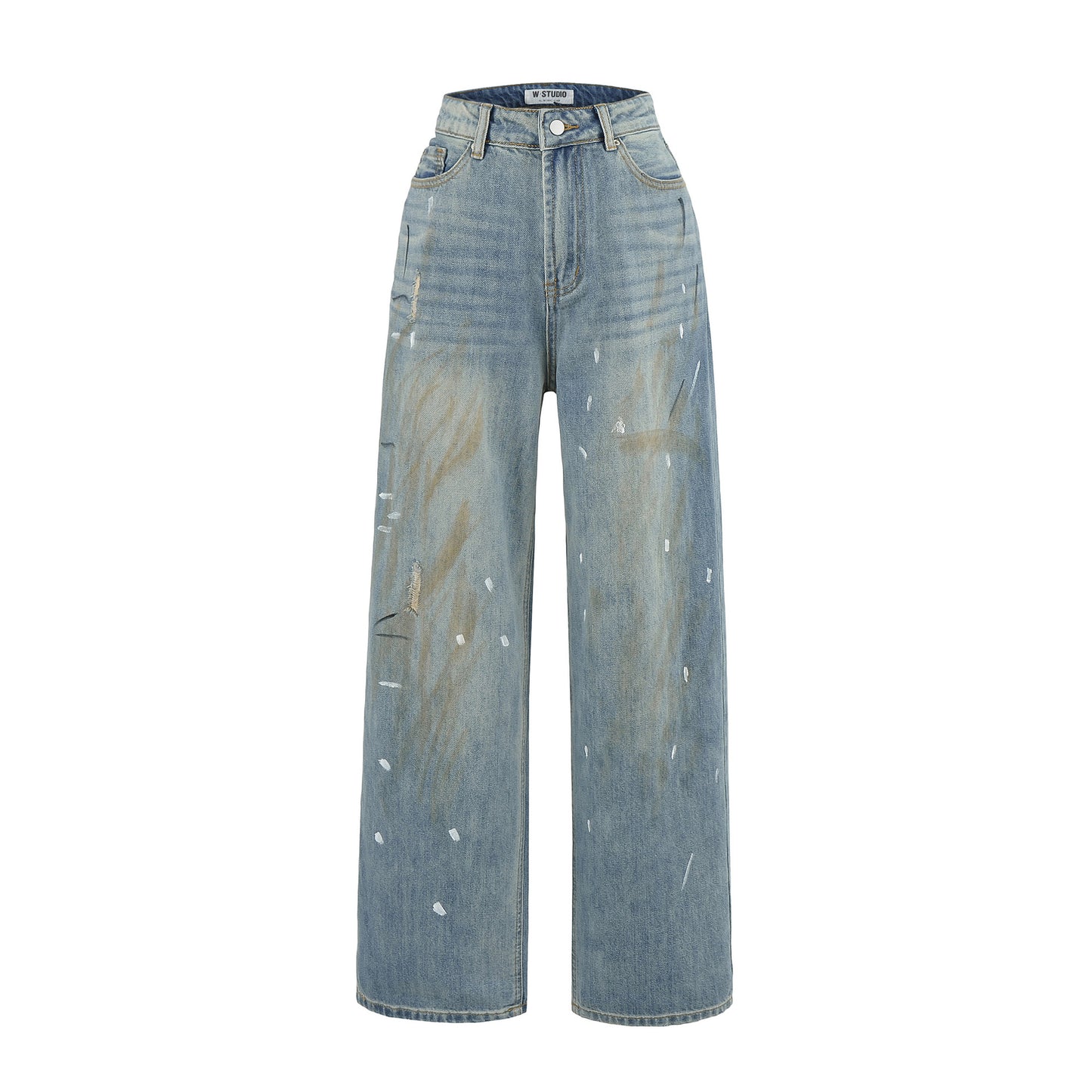 Women's Waist Loose Ripped Distressed Wide Leg Summer Jeans