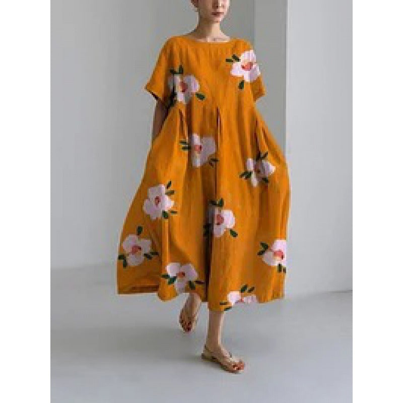 Women's Round Neck Fashion High-grade Short-sleeved Printed Dresses