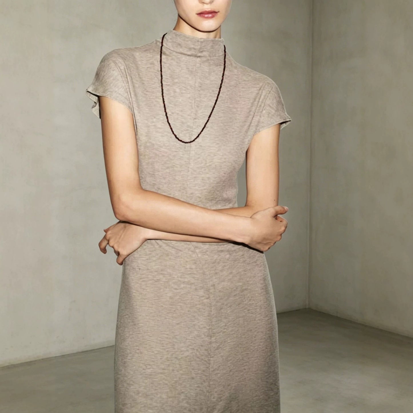 Women's Summer Stylish Graceful Simple Elegant Style Half Turtleneck Long Retro Dress