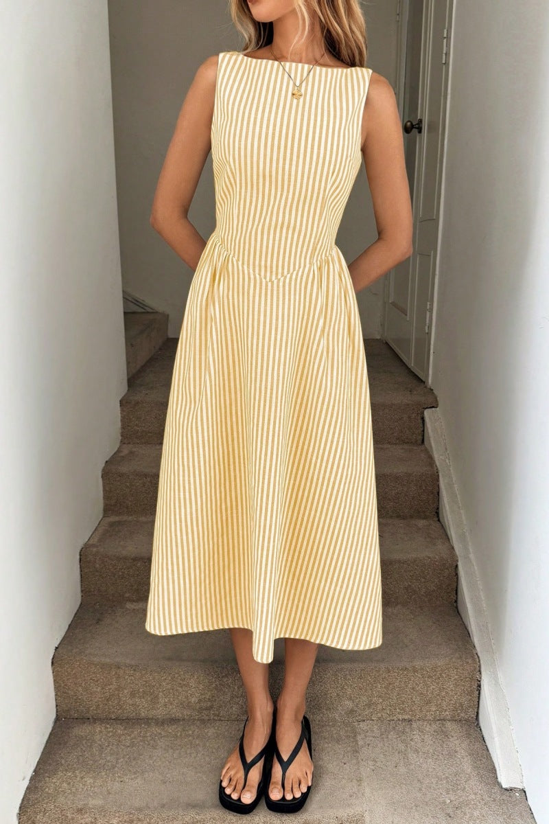 Cool Simple Round Neck Waist Trimming Slimming Temperament Dress