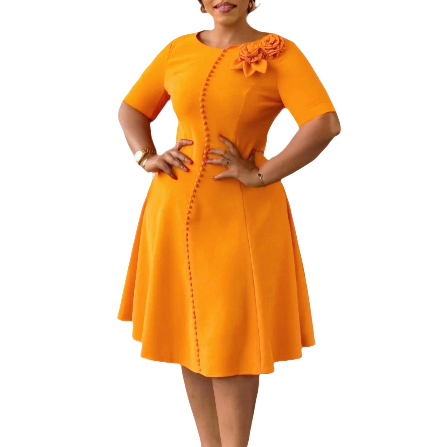 Women's Short-sleeved Solid Color Round Neck Elegant Dress