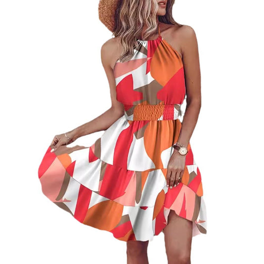 Women's Halter Sexy Backless Waist Trimming Sleeveless Dresses