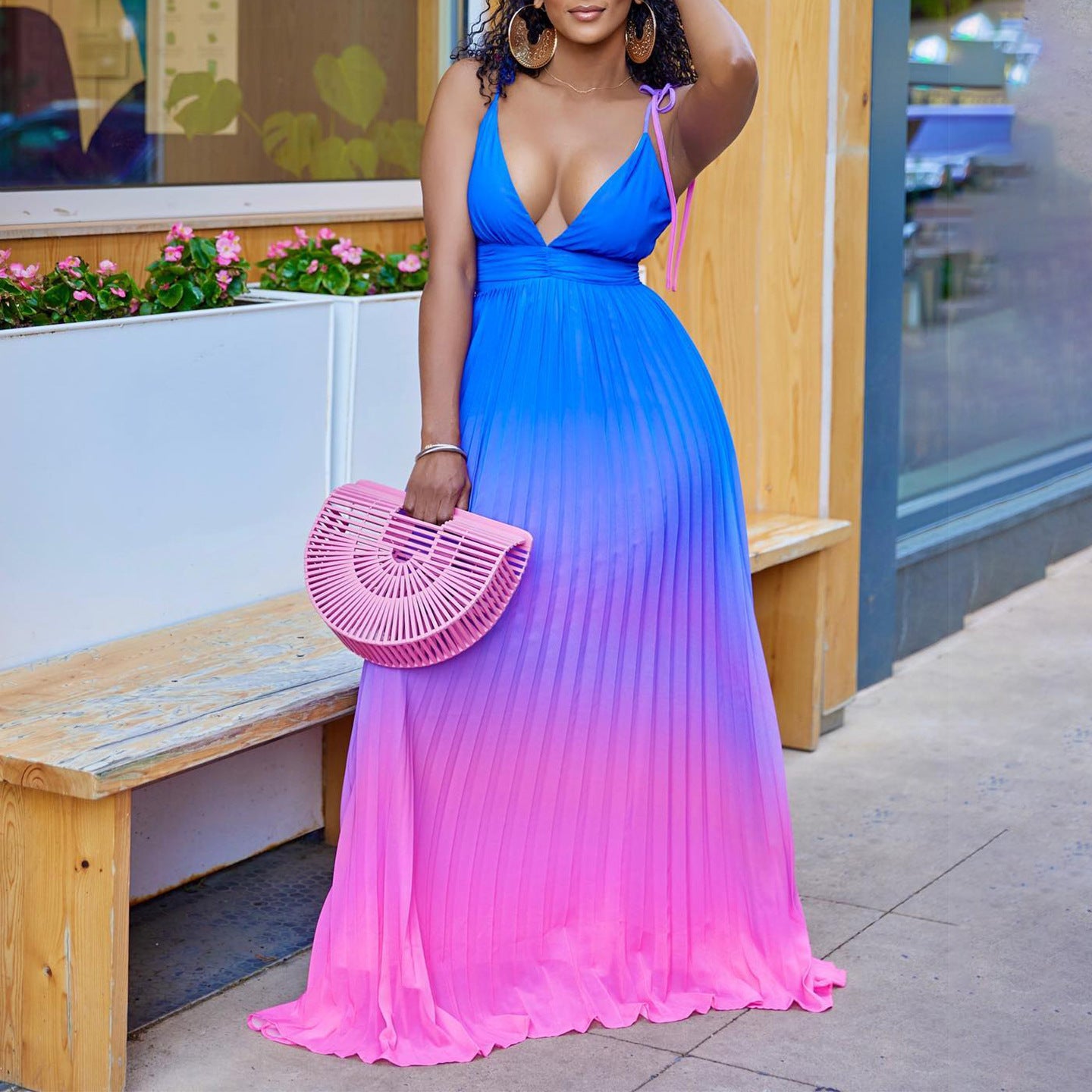 Women's Deep Sexy Pleated Spaghetti Straps Chest Wrap Dress