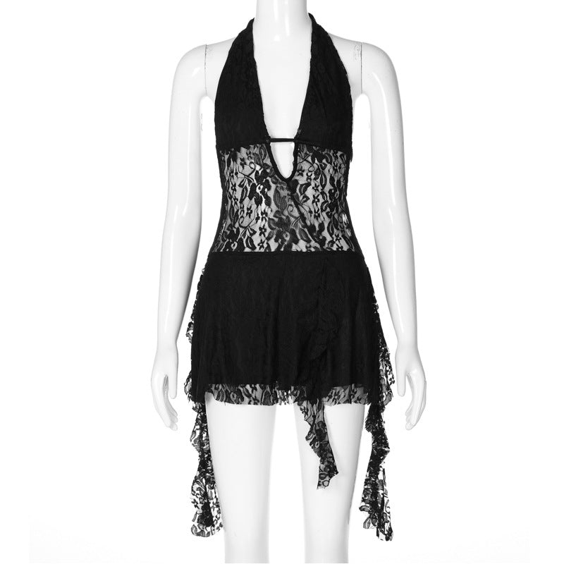 Hot Style Stitching Ribbon Halter Lace Dresses