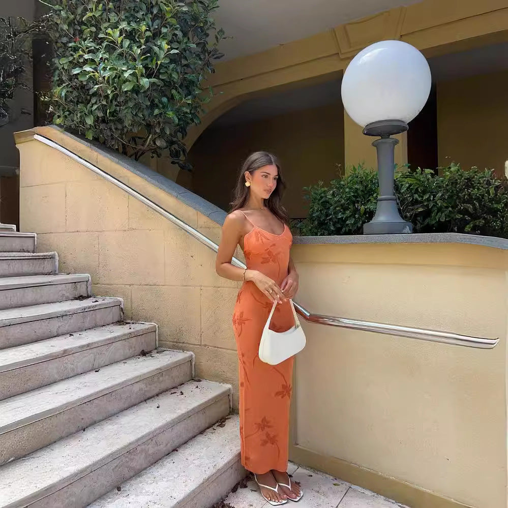 Printed Sexy Knitted Slim Fit Low-cut Slimming Dresses