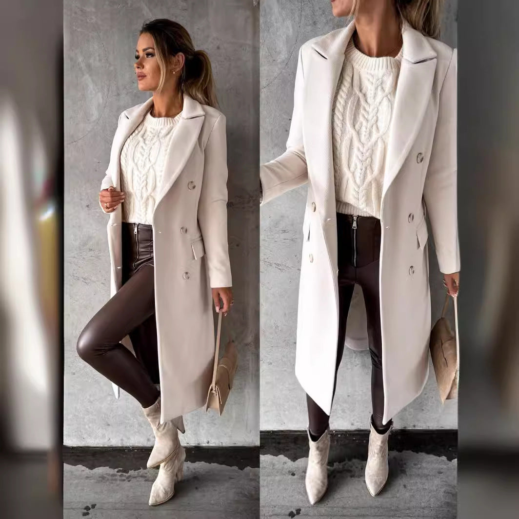 Women's Minimalist Long Sleeve Double Breasted Casual Coats