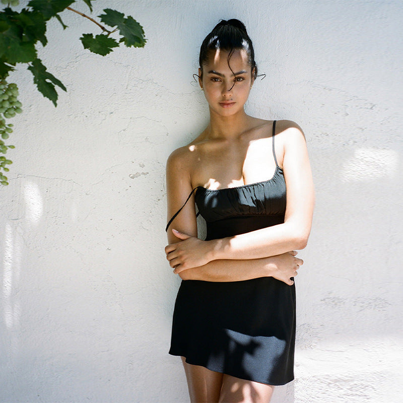 Color Silk Square Collar Slimming Sexy Suspenders Dresses