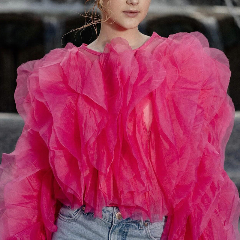 Elegant Solid Color Spring High-grade Round Blouses
