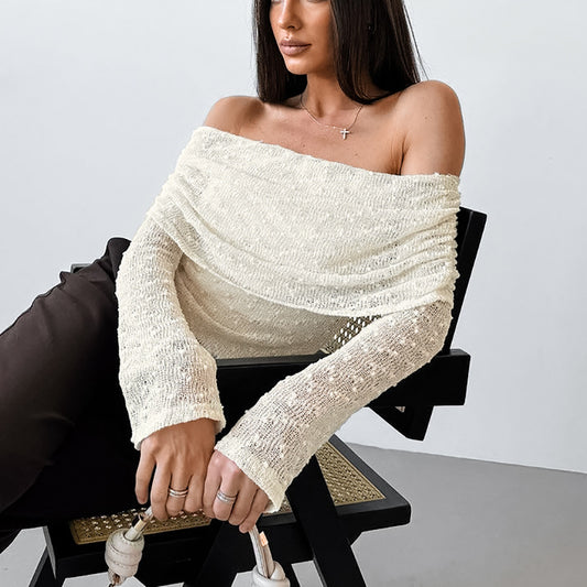Women's Design Jacquard Sleeve Slim Knitted T-shirt Blouses