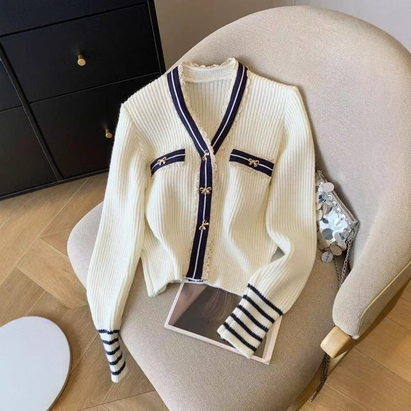 Women's Knitted Clothes French Style Color Matching Outer Wear Tops
