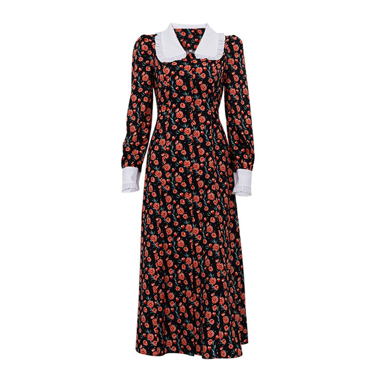 Design Printed Long Dress Doll Collar Dresses