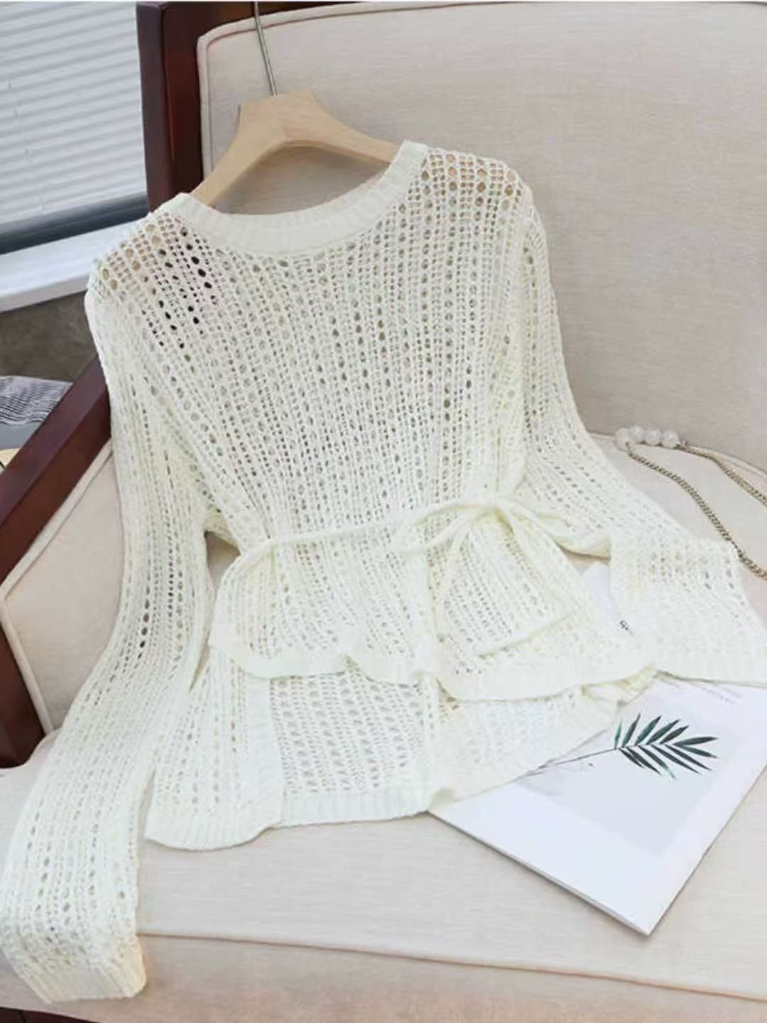 Women's Thin Comfortable Draping Air Conditioning Outerwear Cover-up Round Neck Irregular Sweaters