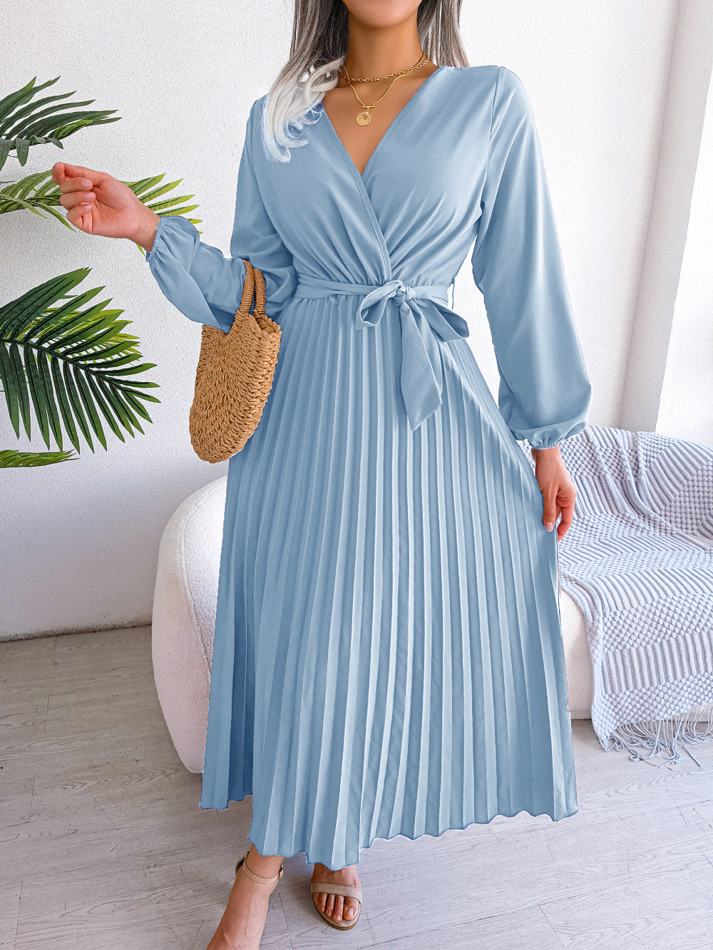 Women's Elegant Cross Swing Pleated Maxi Dress Dresses