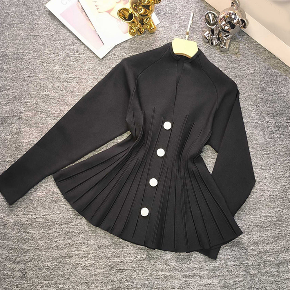 Elegant Pleated Slimming Flounce Hem Outfit Suits