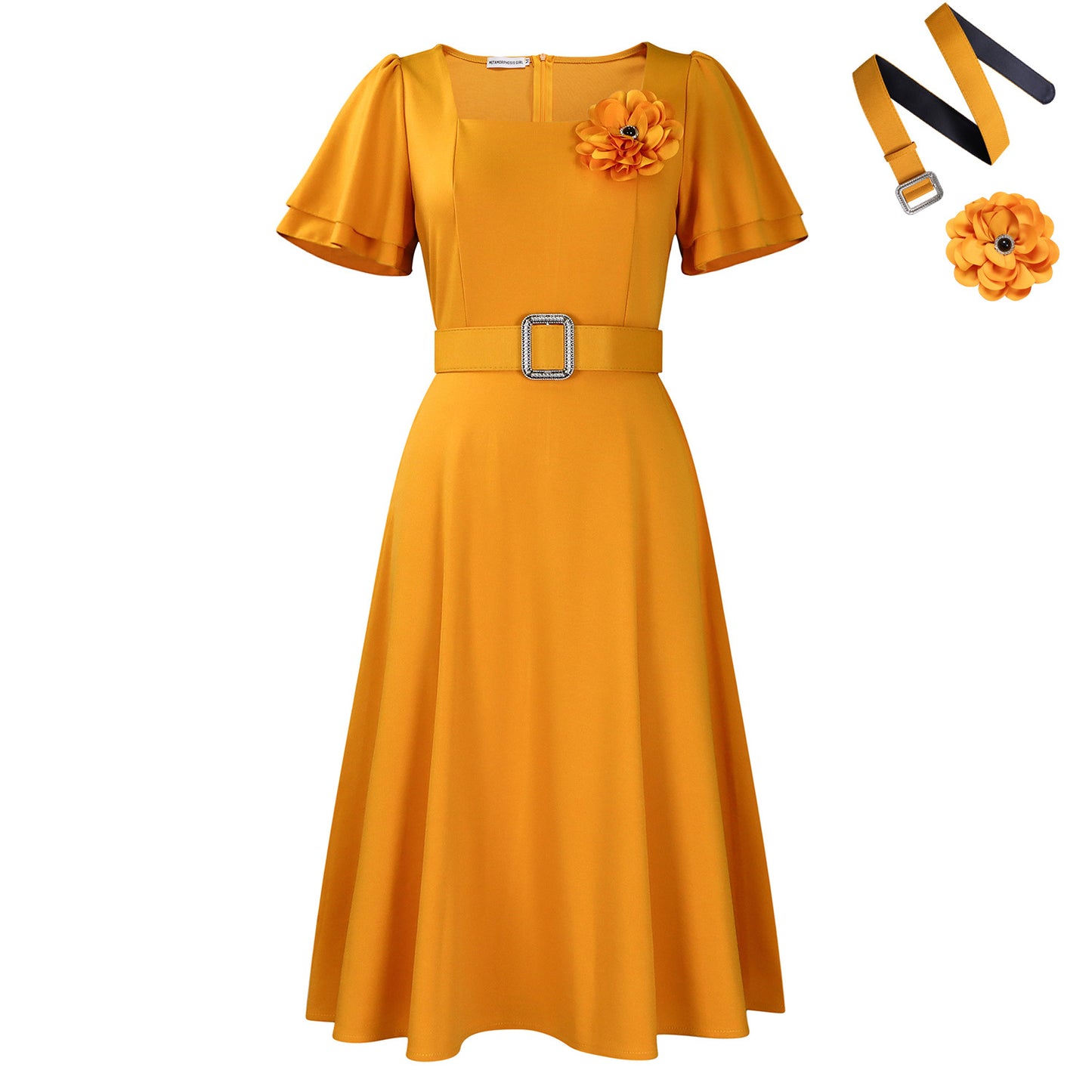 Women's Female Fashion Square Collar Solid Color Dresses
