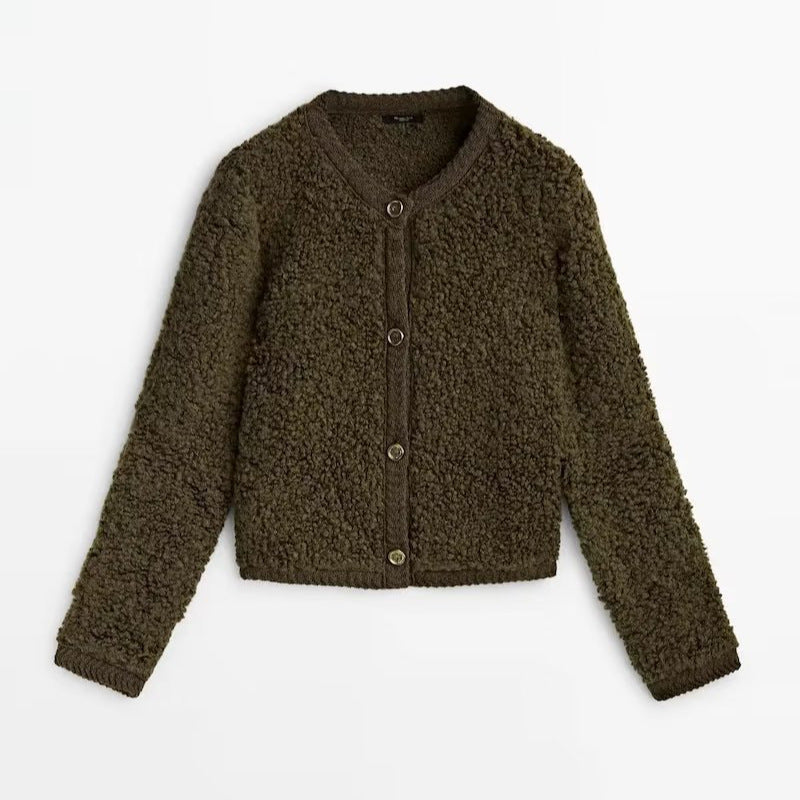 Women's Autumn Colors Button Decoration Terry Yarn Coats