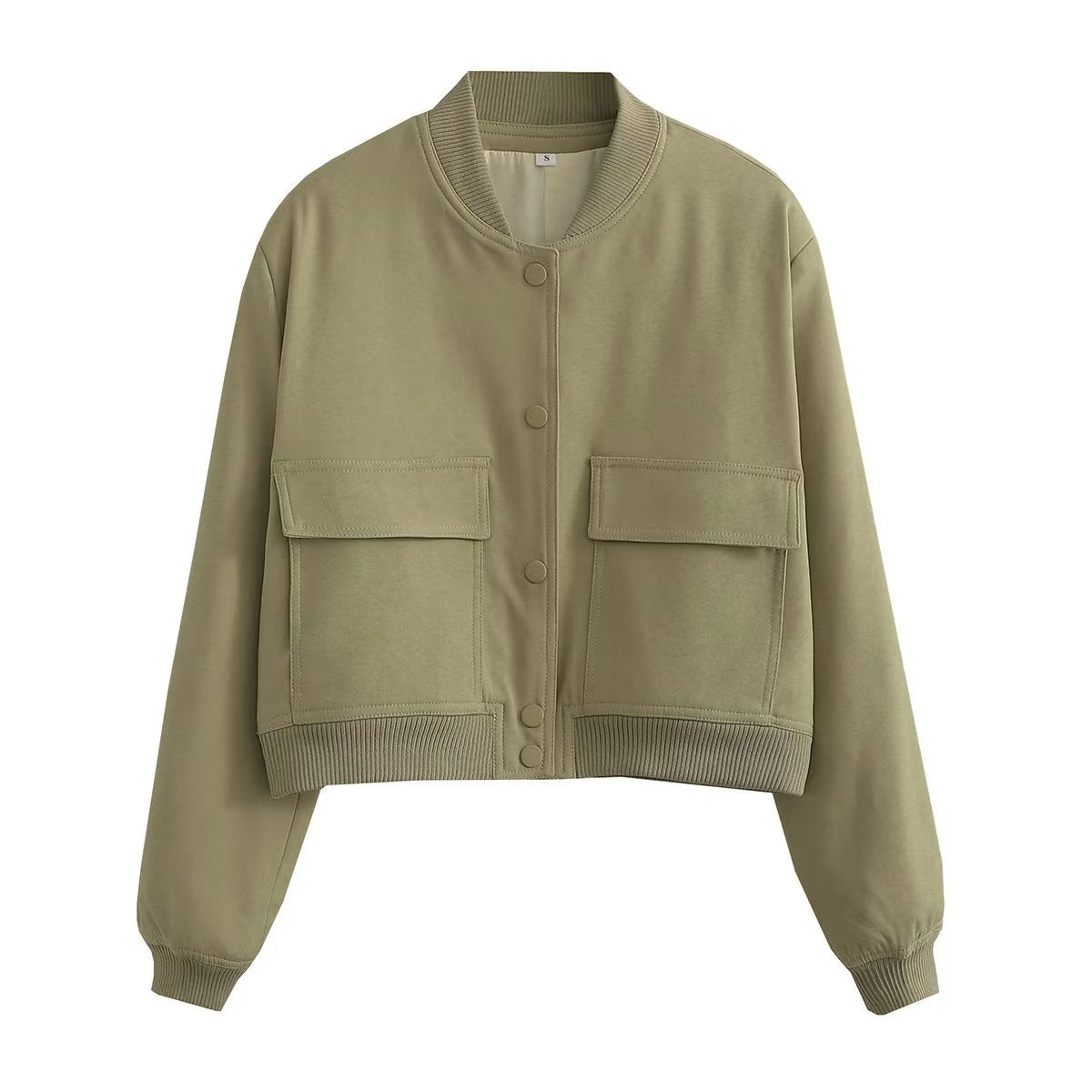 Women's Autumn Stand Collar Double Pocket Solid Jackets