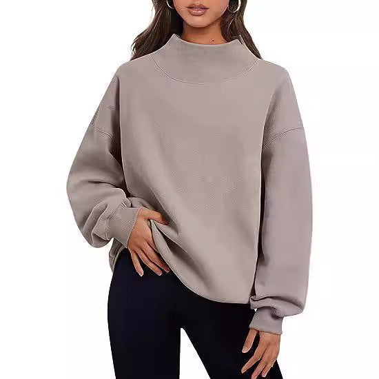 Women's Fleece Shirt Half Turtleneck Loose Long Women's Sweater, Sweater