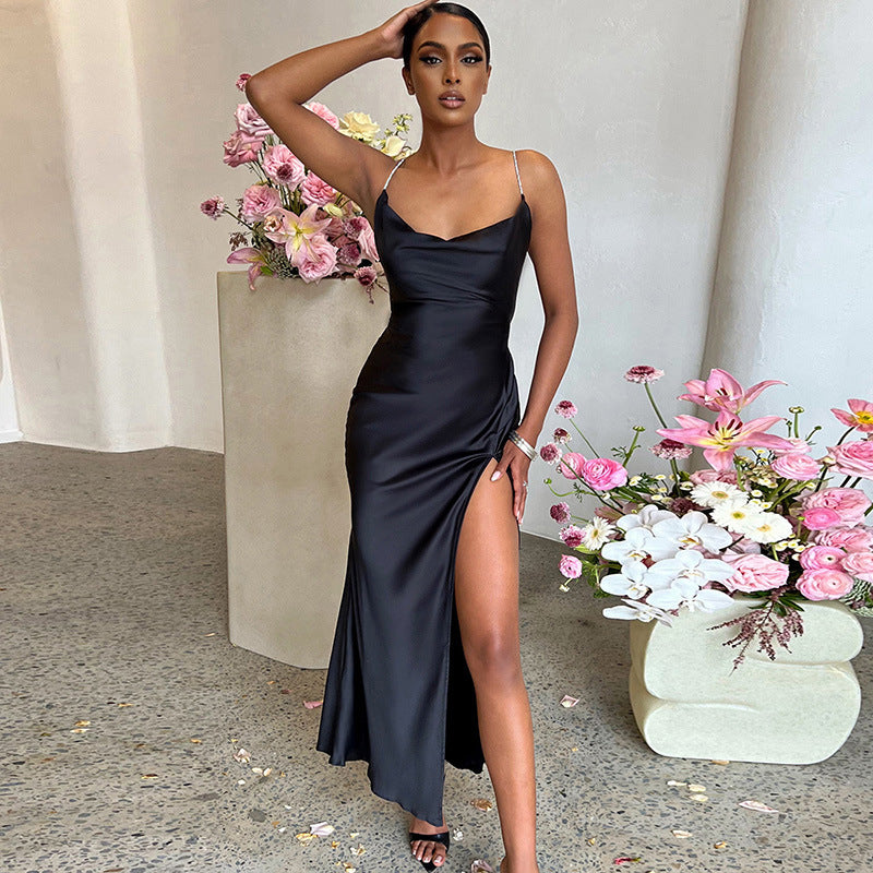 Style Slim Fit Backless Sheath Split Party Strap Dress