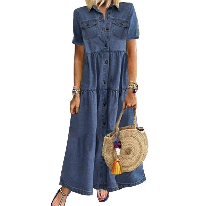 Versatile Denim Style Long Distressed Dress Dresses