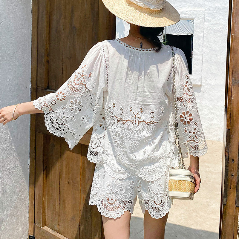 Women's French White Lace Shirt South Oil Blouses