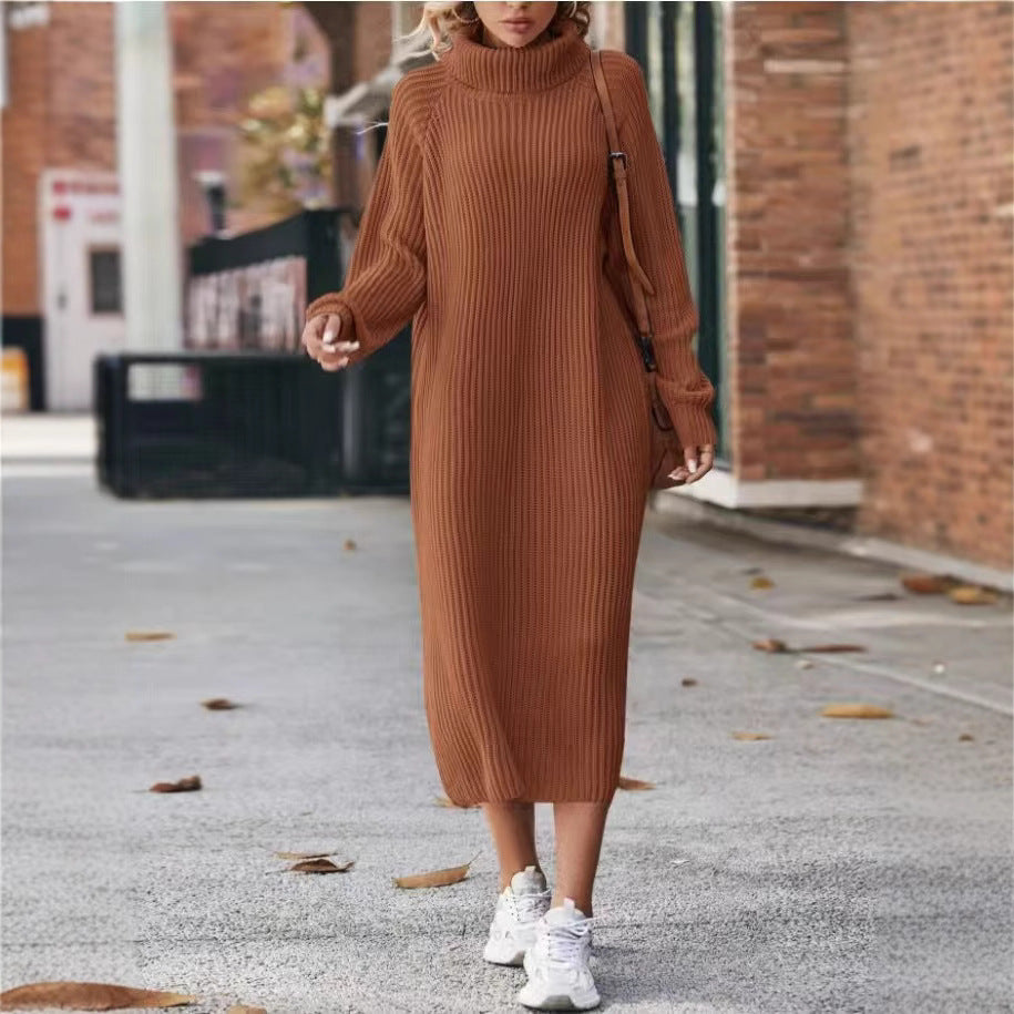 Women's Long Dress Loose Over Knee Turtleneck Knitting Sweaters