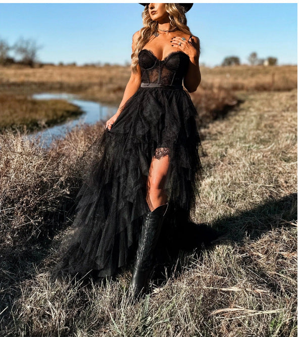 Summer Fishbone Mesh Lace Dress Pure Sexy Dresses