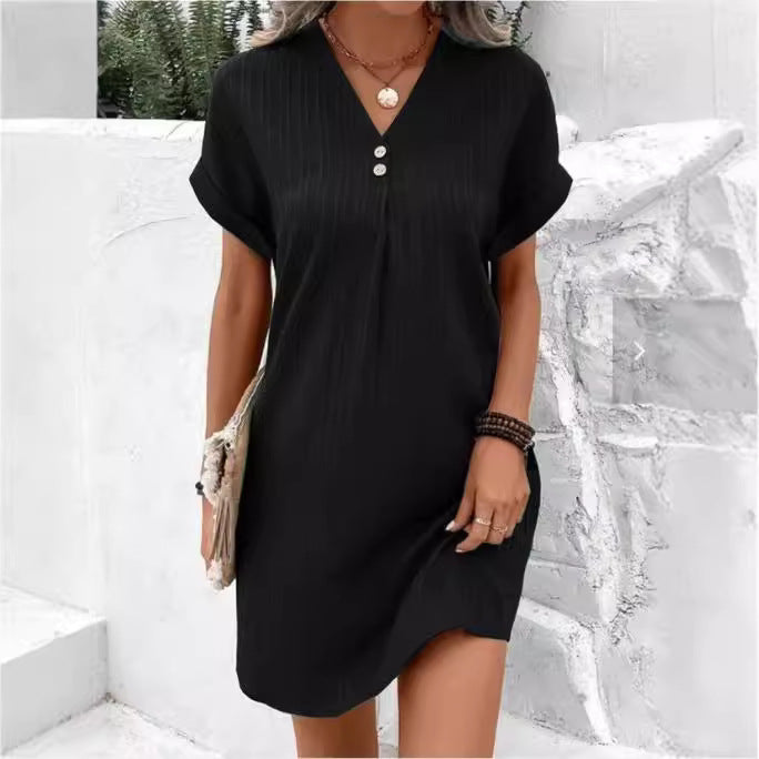Women's Solid Color Pullover Comfort Casual Button Dress