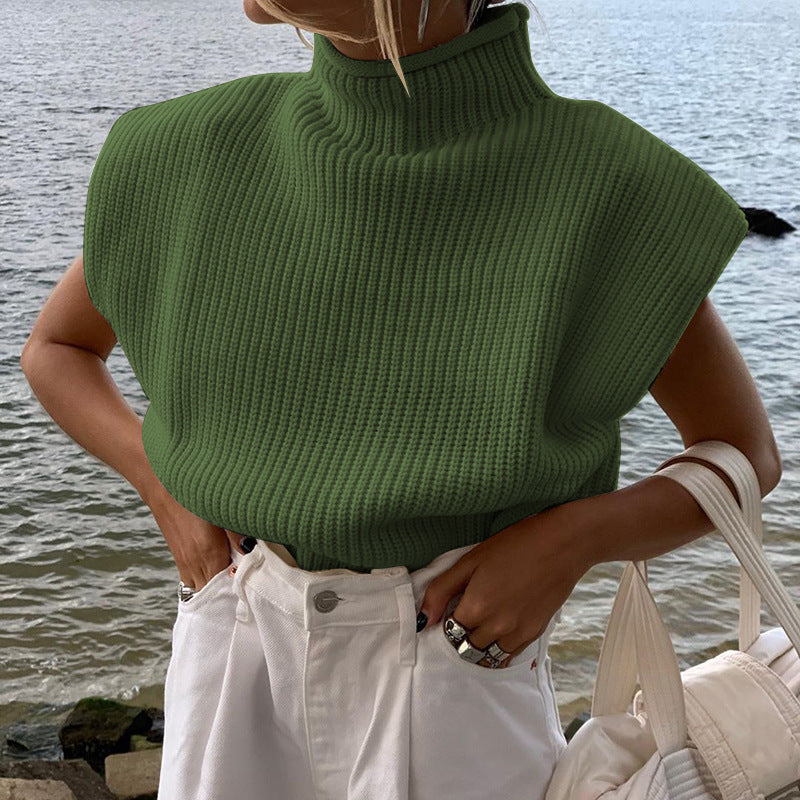 Women's Solid Color Knitted Sexy Temperament Turtleneck With Sleeves Sweater
