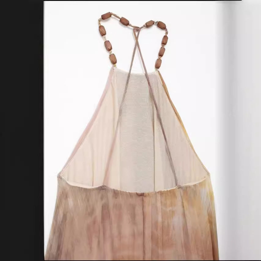 Women's Summer Print Hanging Collar Pleated Dress Dresses