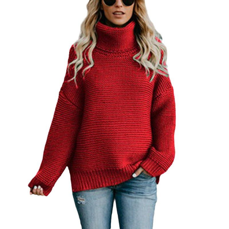 Women's Solid Color Large Commuter Turtleneck For Women's Sweater