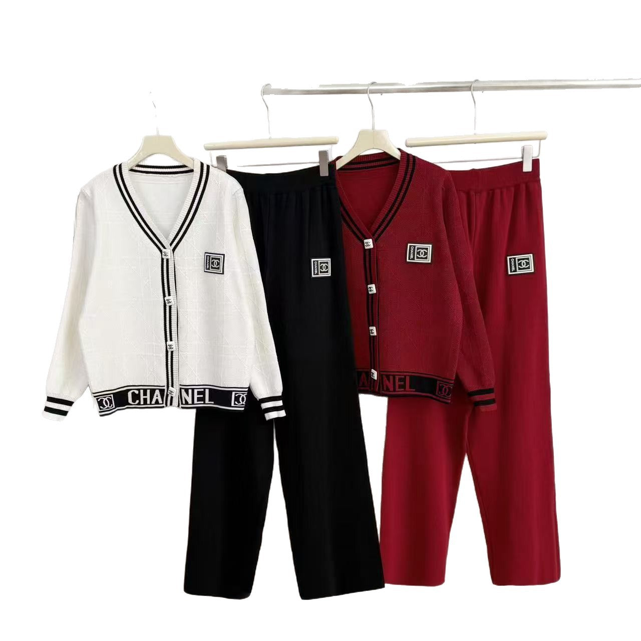 Women's Collar Versatile Knitted Wide Leg Two-piece Suits